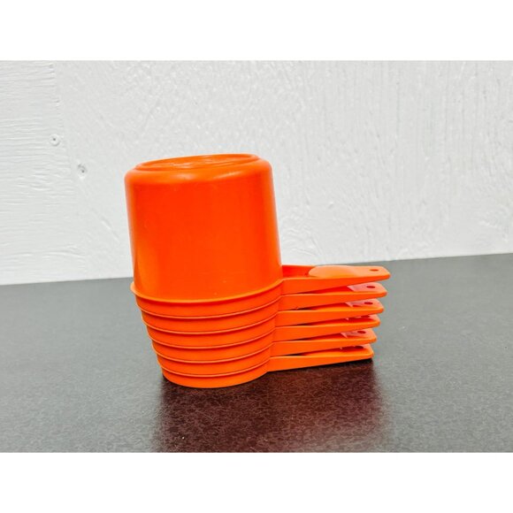 Vintage 1980s Retro Tupperware Measuring Cups Set of 6 Farmhouse Orange - Picture 2 of 10